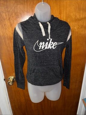 Nike Women's Charcoal Black Hoodie Sweatshirt with White Logo